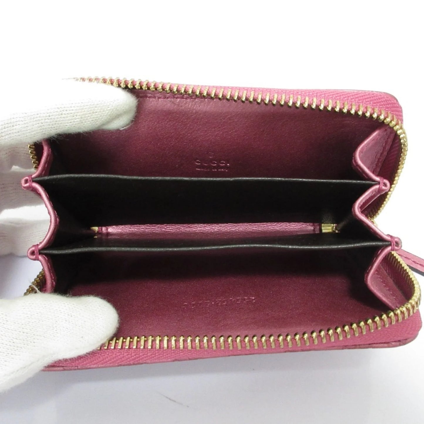 Gucci Portafoglio/portamonete in pelle Microsima con cerniera rotonda GUCCI, rosa metallizzato da donna