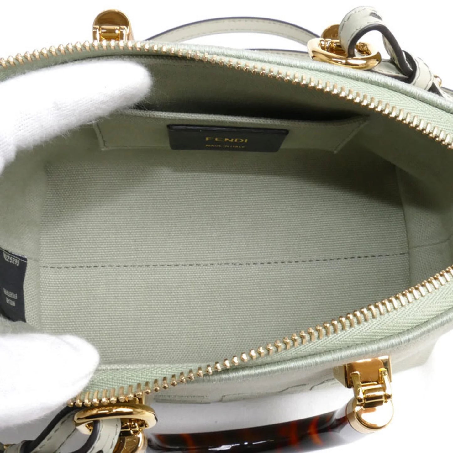 Fendi By The Way Mini in Tela e Pelle Verde Chiaro con Manici Tartarugati – Condizioni A