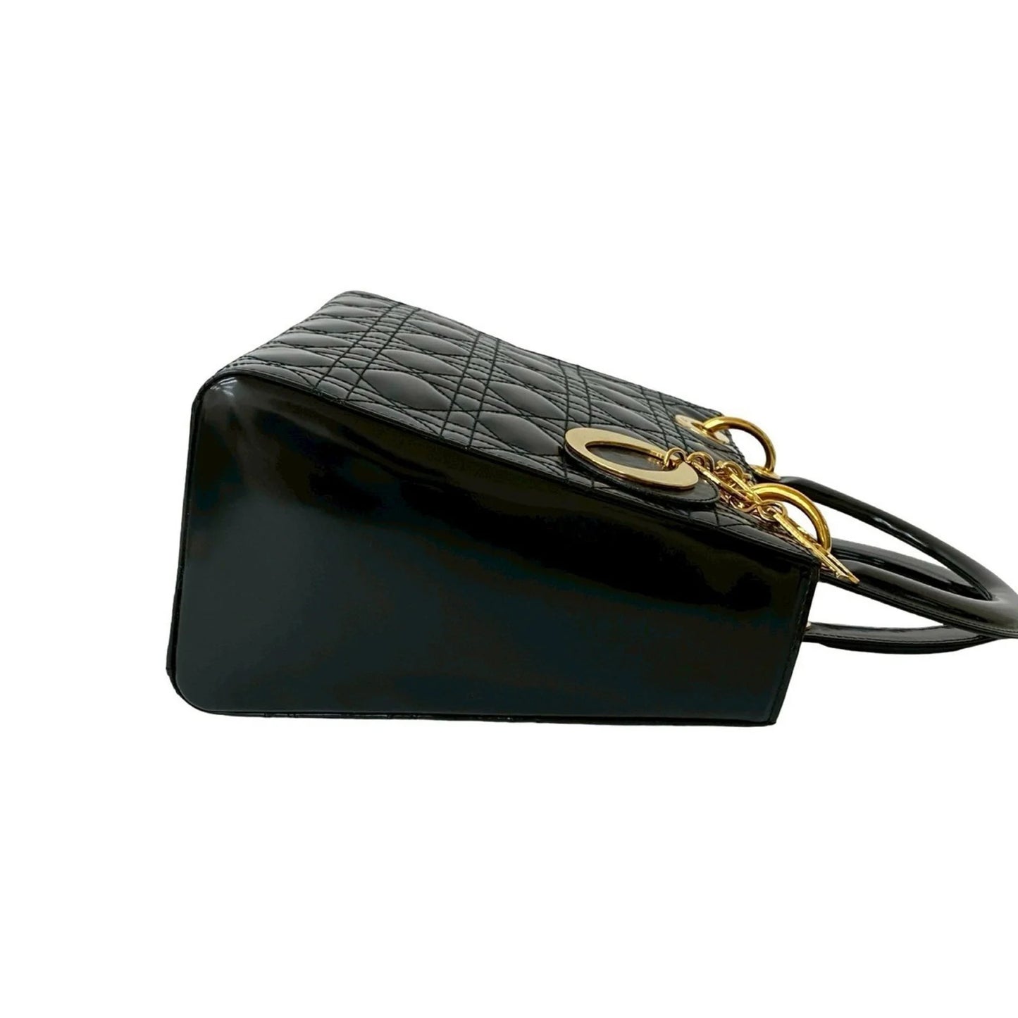 Christian Dior Borsa a mano Christian Dior Lady Cannage Stitch in pelle verniciata nera (43172)
