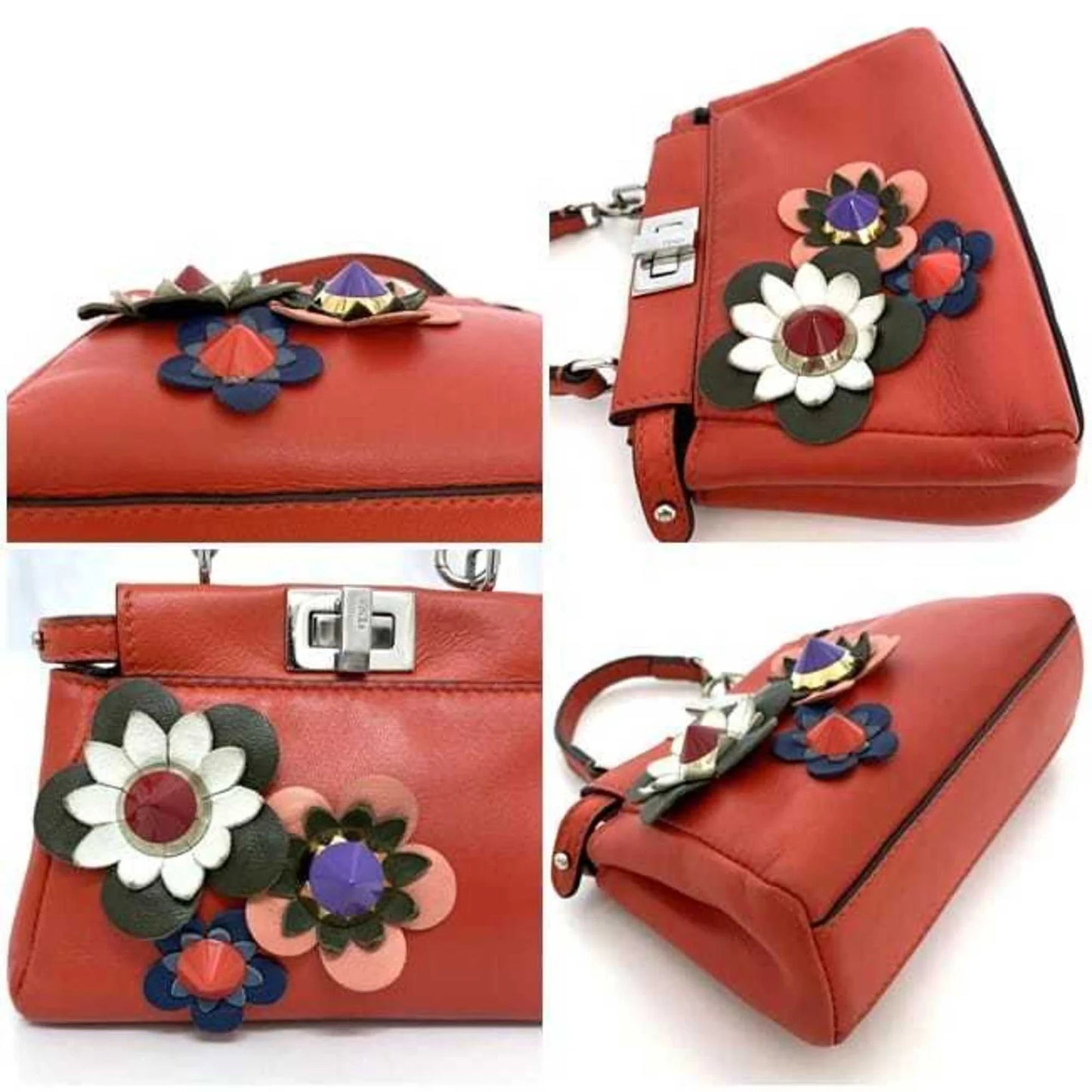 Fendi Micro Peekaboo Flowerland in Pelle Rossa