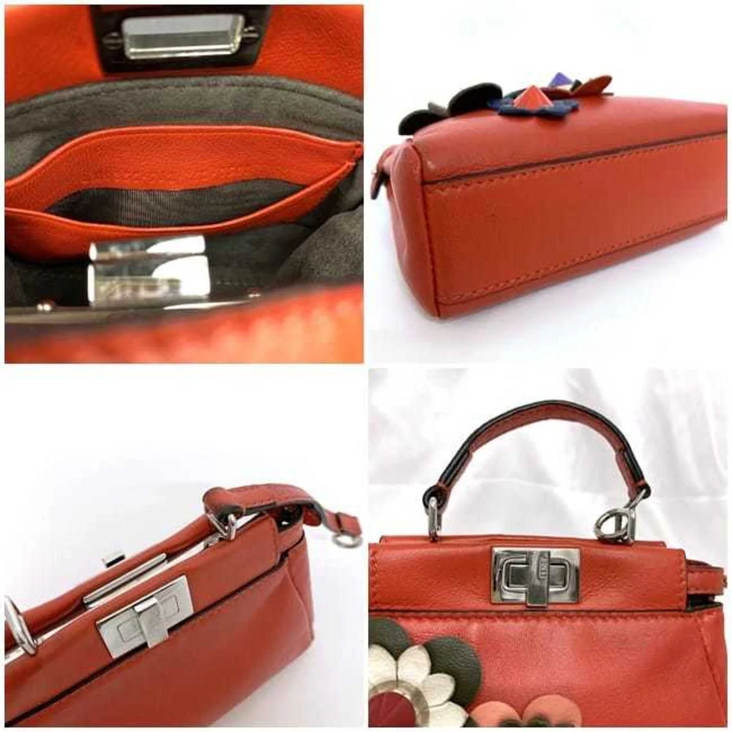 Fendi Micro Peekaboo Flowerland in Pelle Rossa