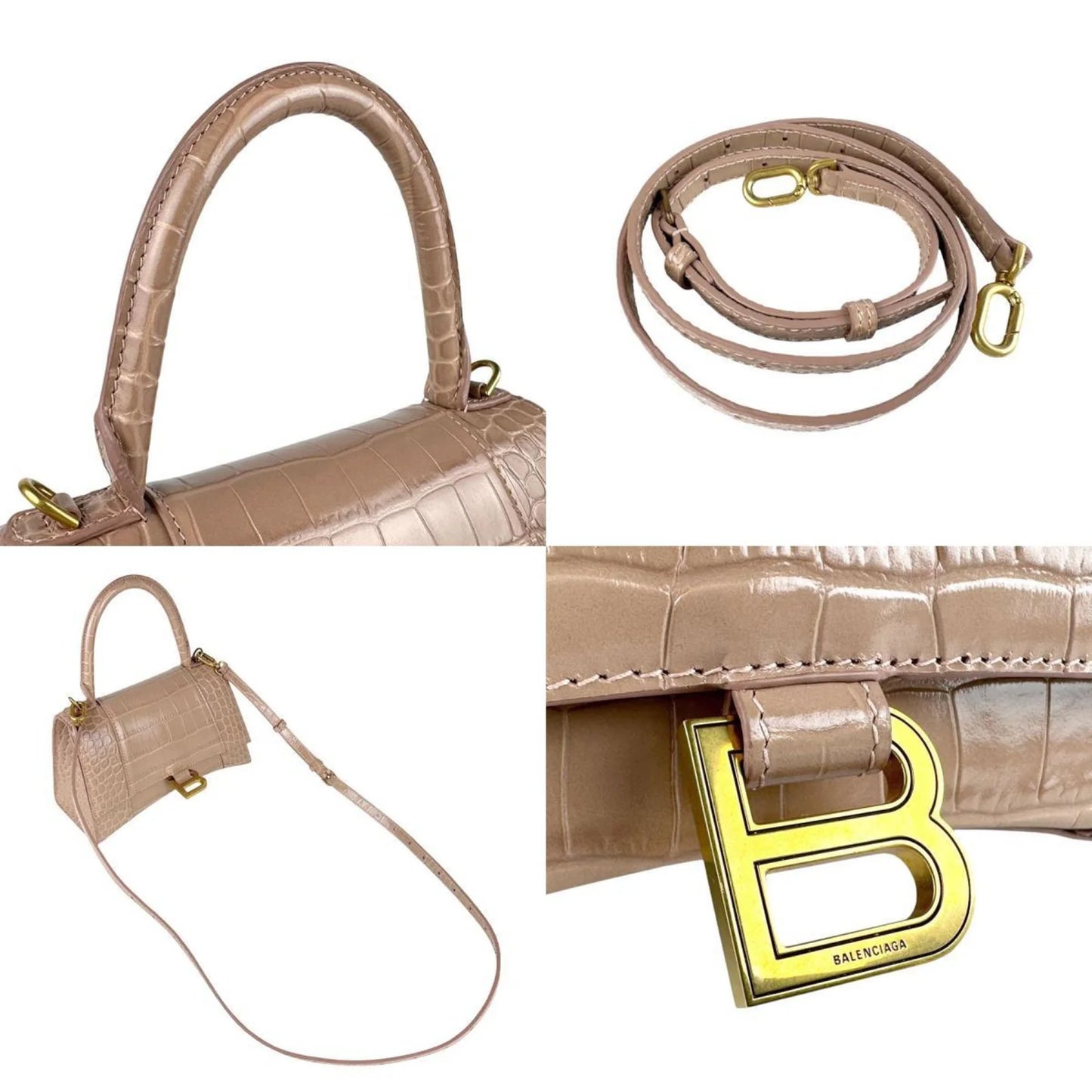 Balenciaga Hourglass Small – Pelle effetto coccodrillo Beige Rosato