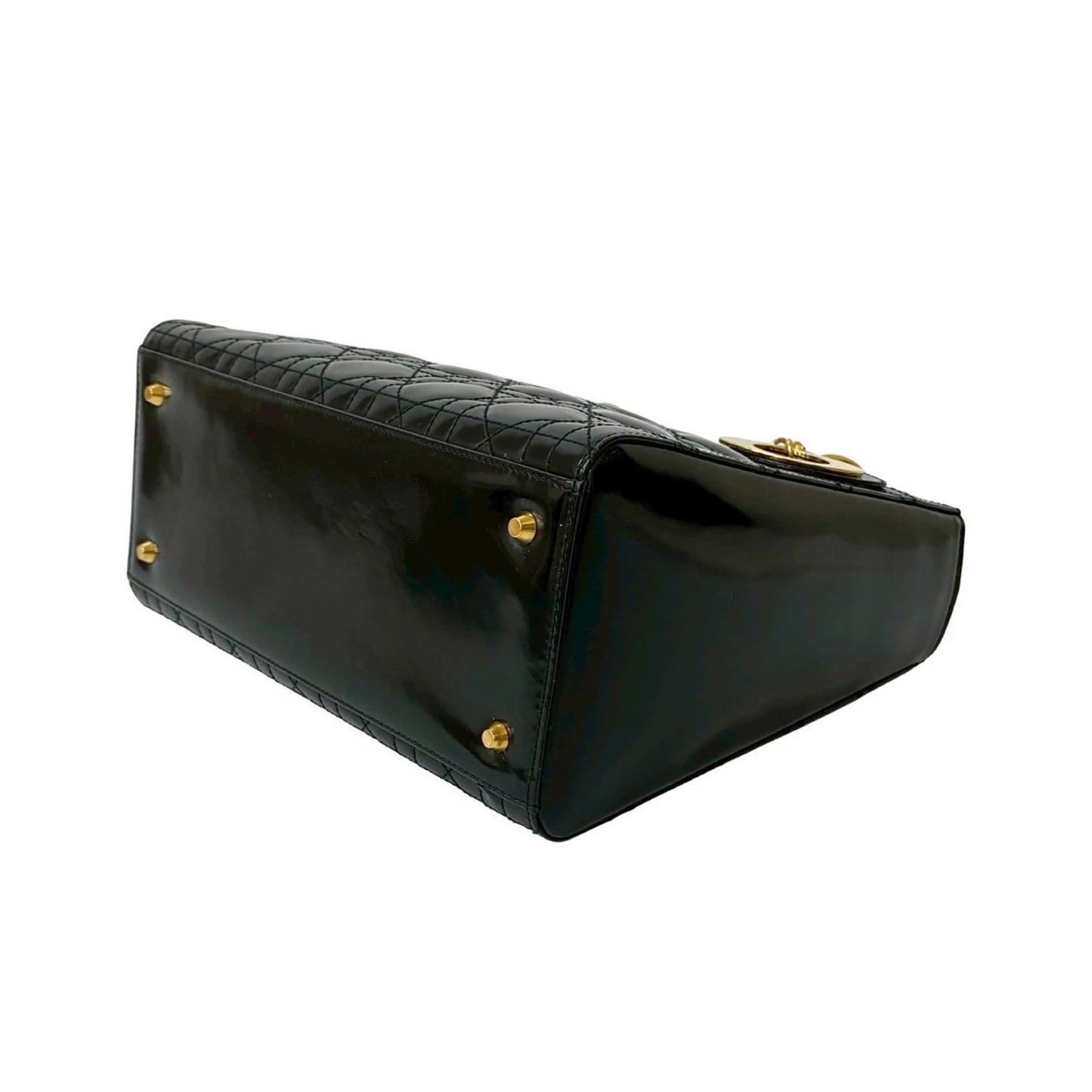 Christian Dior Borsa a mano Christian Dior Lady Cannage Stitch in pelle verniciata nera (43172)