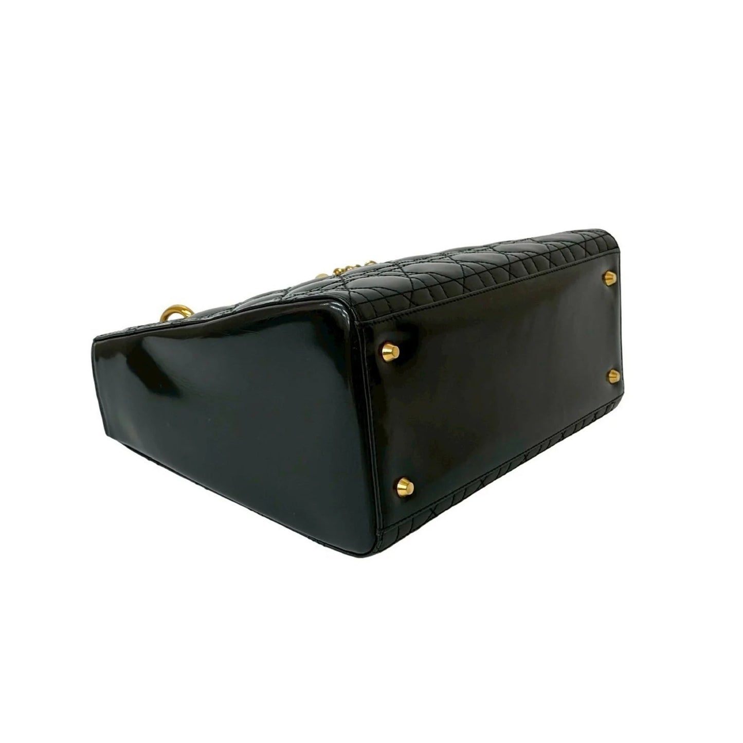 Christian Dior Borsa a mano Christian Dior Lady Cannage Stitch in pelle verniciata nera (43172)
