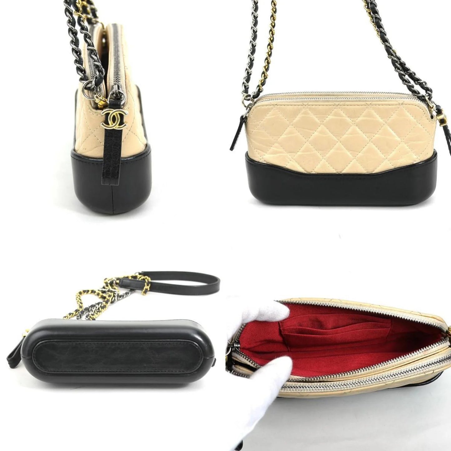 Chanel Gabrielle Small Hobo Bag in Pelle Beige e Nera – Hardware Misto Oro e Argento