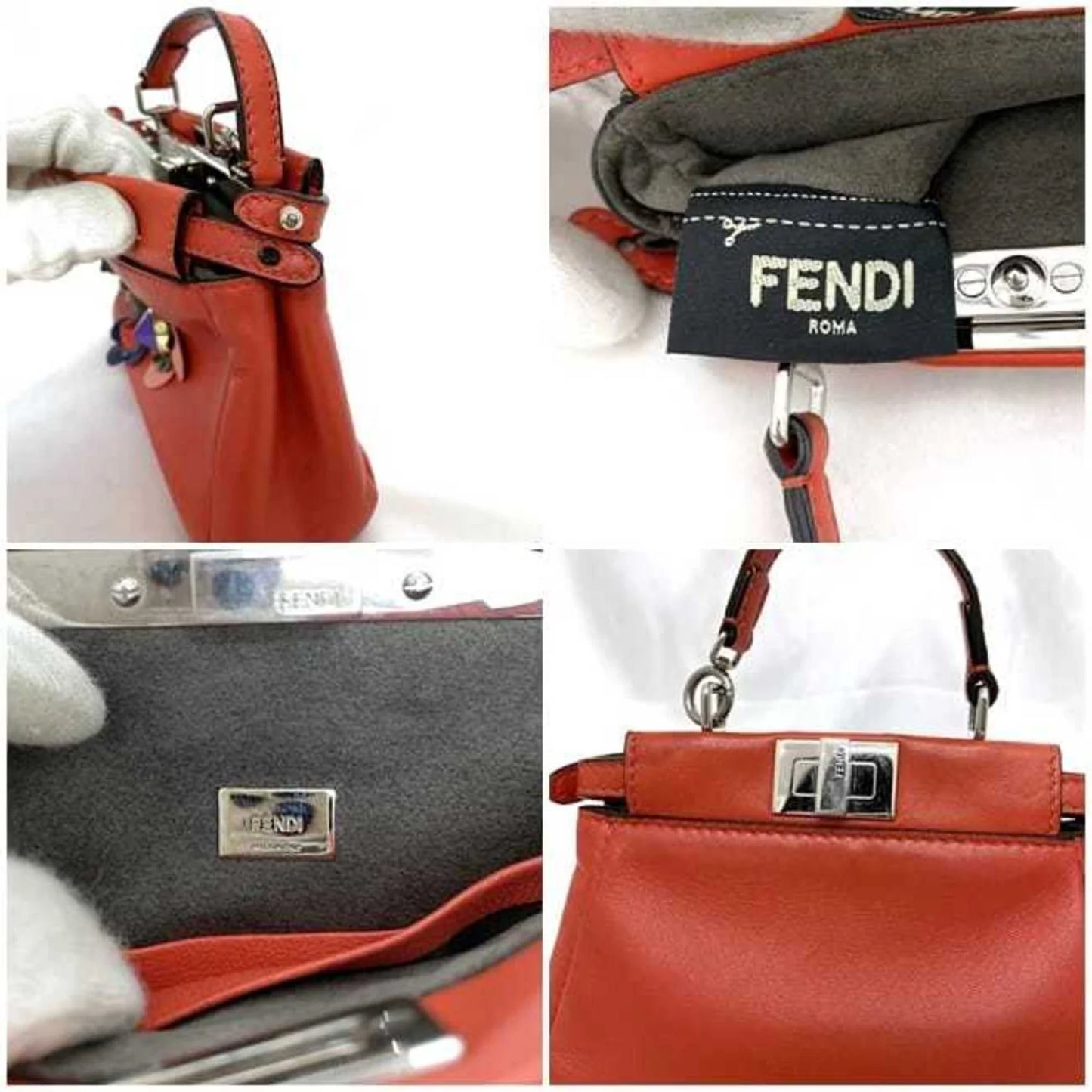 Fendi Micro Peekaboo Flowerland in Pelle Rossa