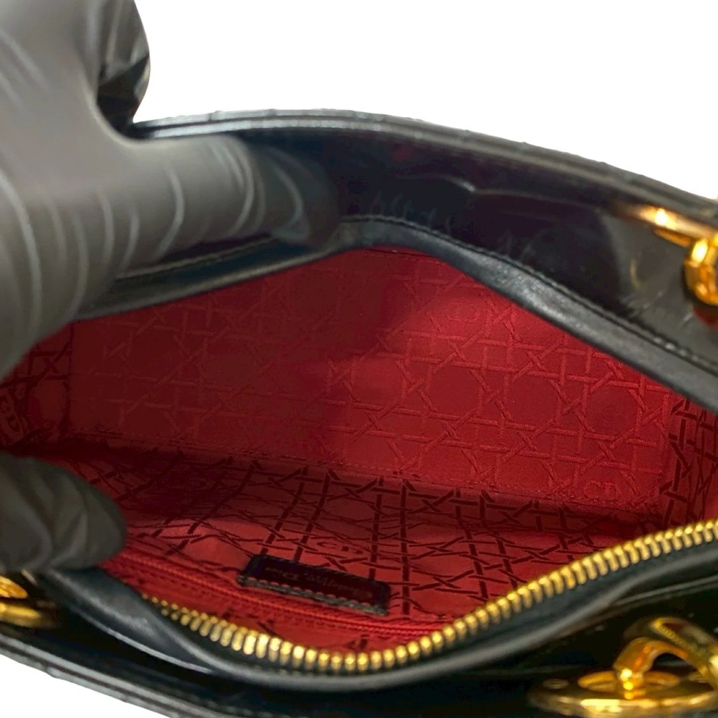 Christian Dior Borsa a mano Christian Dior Lady Cannage Stitch in pelle verniciata nera (43172)