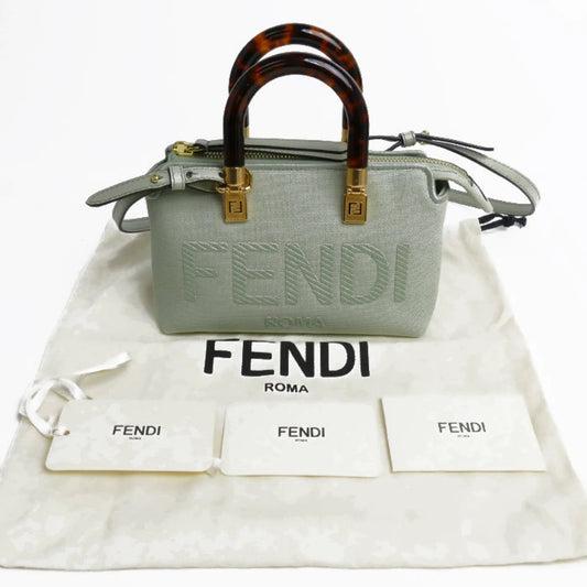 Fendi By The Way Mini in Tela e Pelle Verde Chiaro con Manici Tartarugati – Condizioni A
