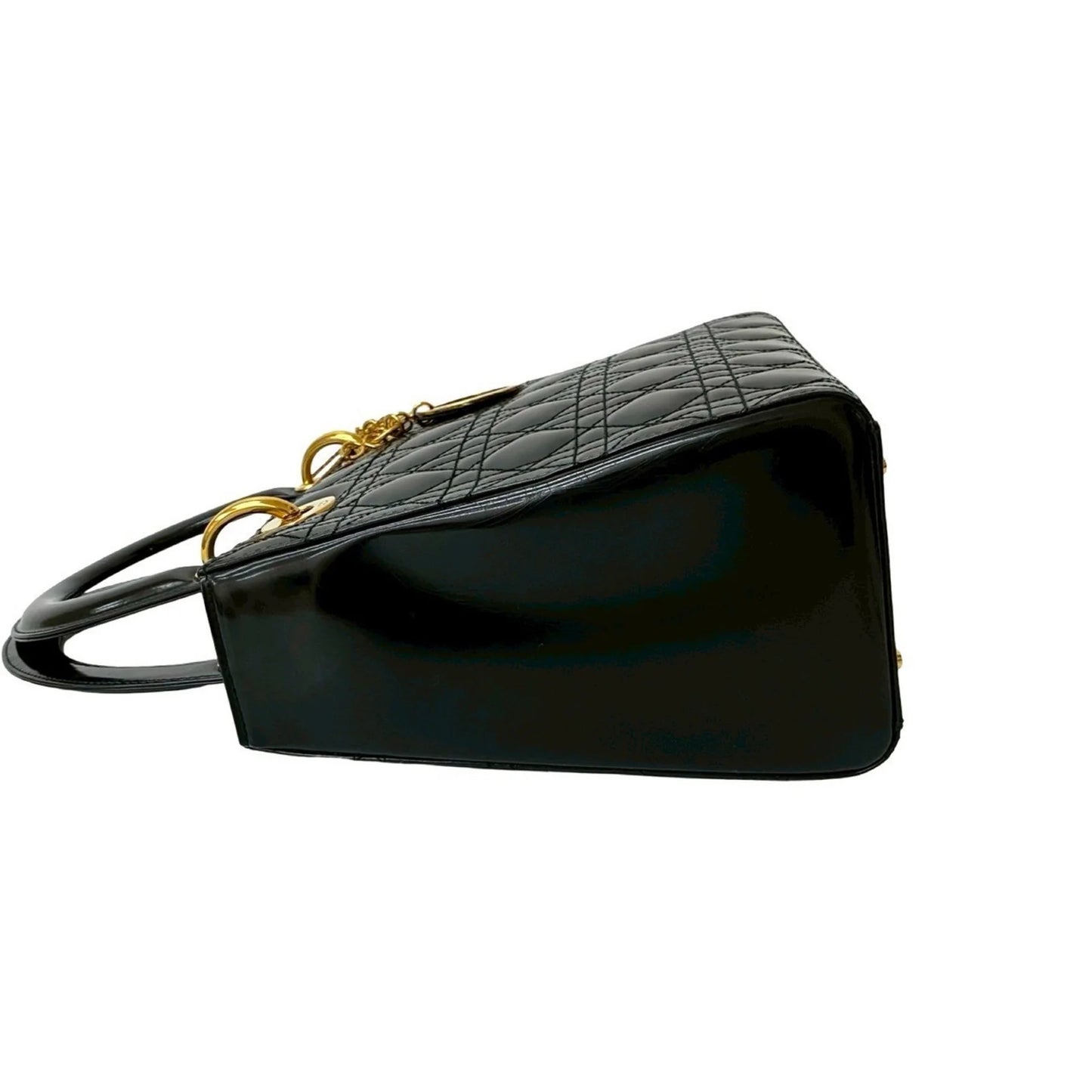 Christian Dior Borsa a mano Christian Dior Lady Cannage Stitch in pelle verniciata nera (43172)