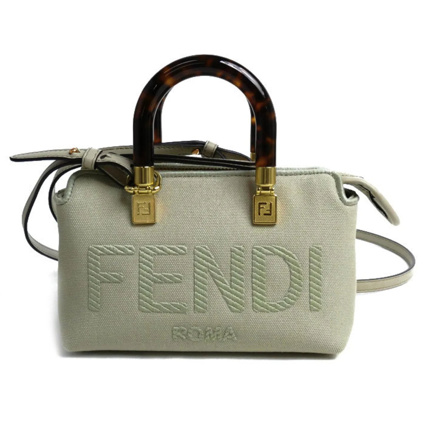 Fendi By The Way Mini in Tela e Pelle Verde Chiaro con Manici Tartarugati – Condizioni A