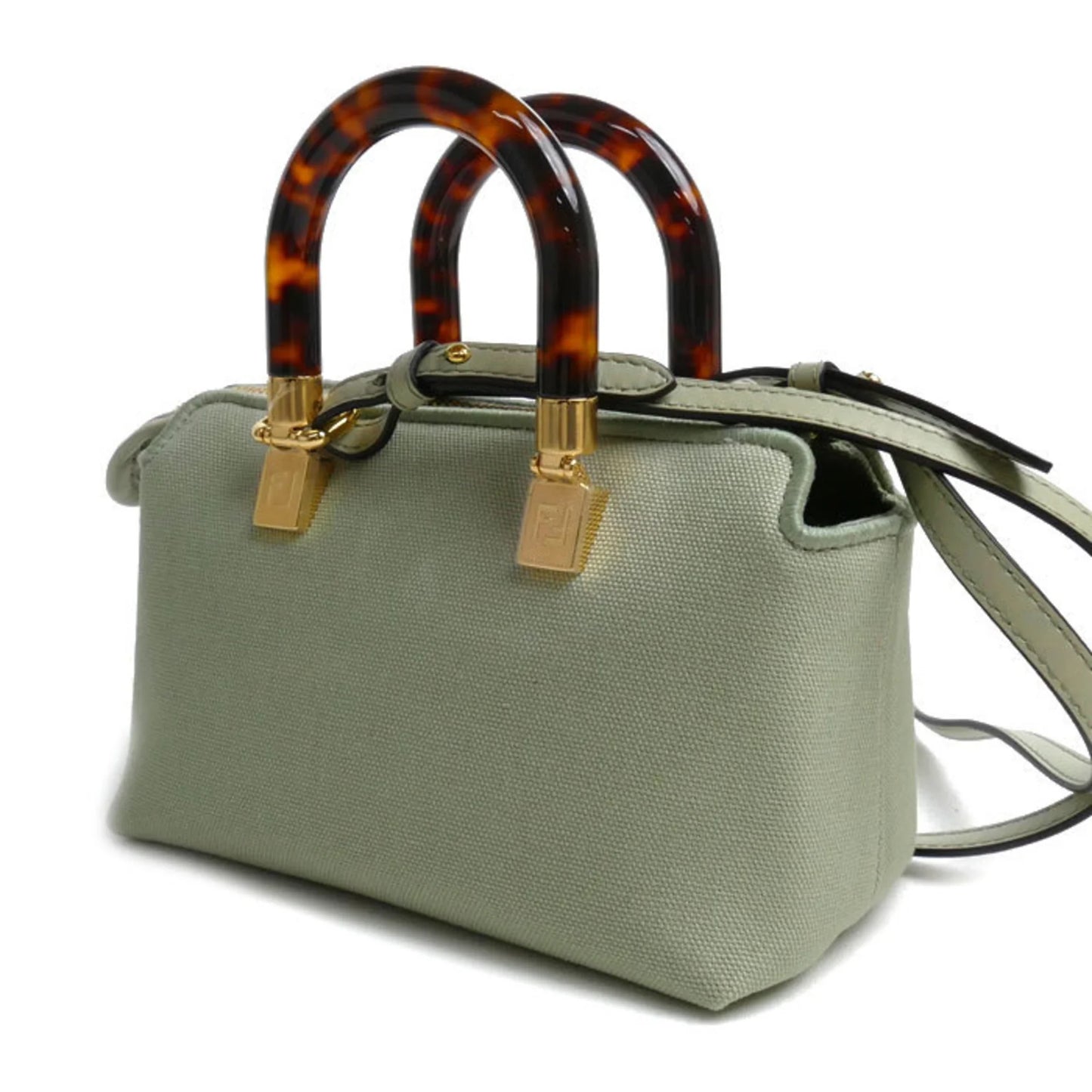 Fendi By The Way Mini in Tela e Pelle Verde Chiaro con Manici Tartarugati – Condizioni A