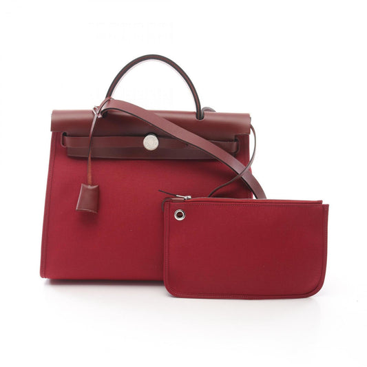 Hermès Herbag Zip 31 – Burgundy Canvas & Leather