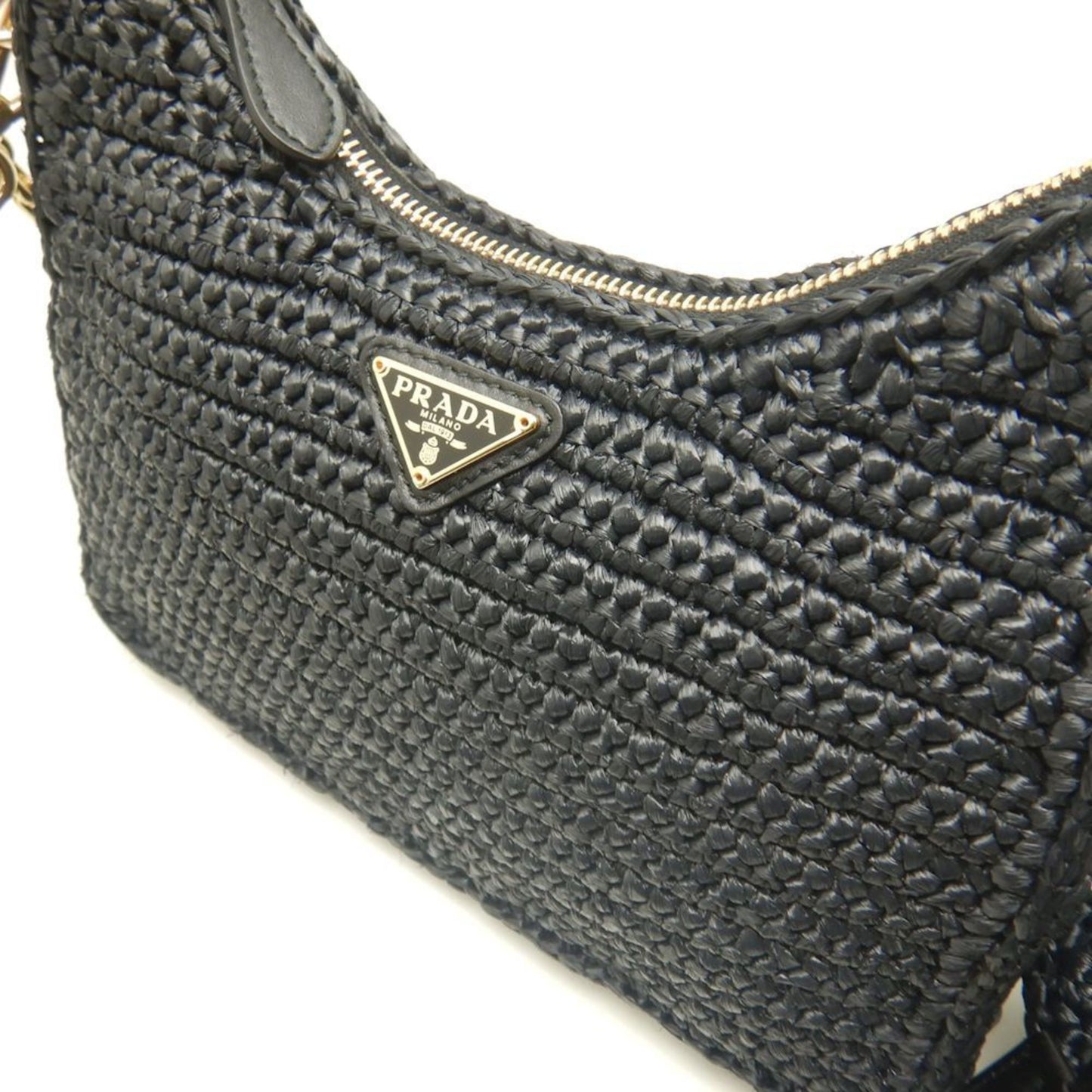 Prada Re-Edition 2005 – Borsa in rafia nera con pochette rimovibile