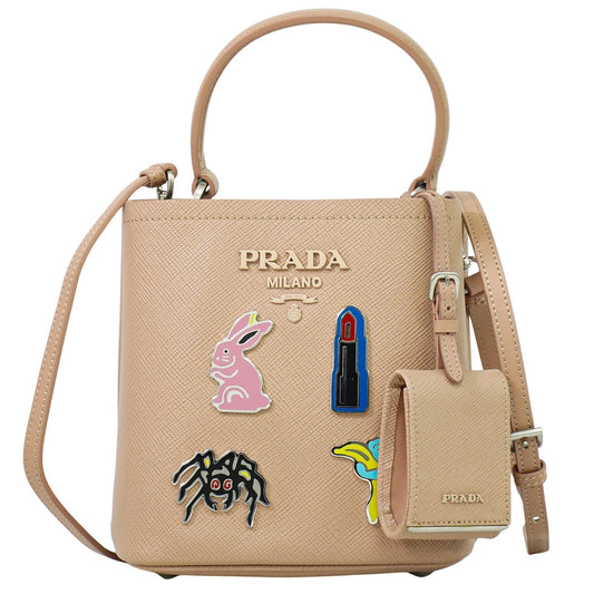 Prada Panier Bucket Bag in Saffiano Leather Beige – Limited Edition Pins