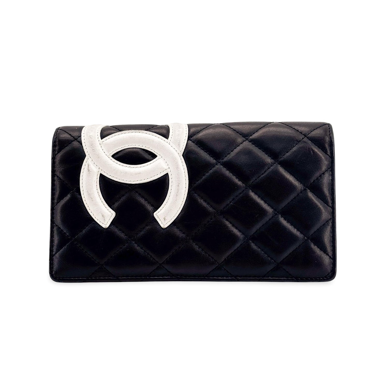 Chanel Chanel Cambon Line Flap Long Wallet Black White GOOD