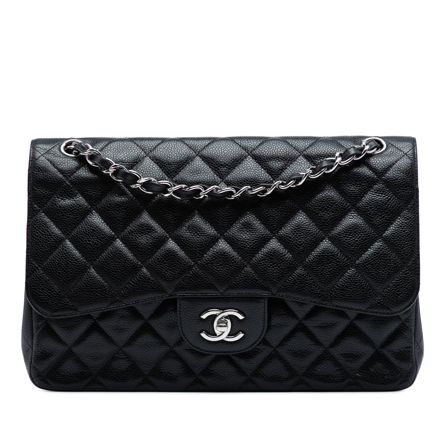 Chanel Classic Double Flap Jumbo in Pelle di Caviale Nera – Hardware Argento