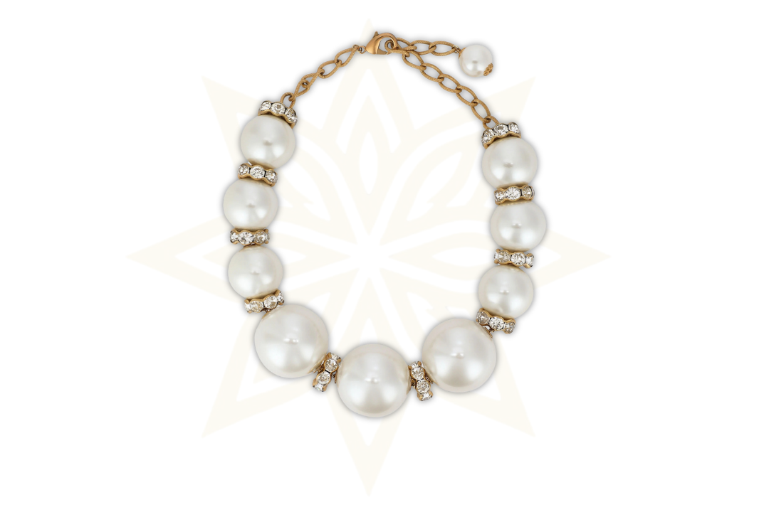Dolce & Gabbana Collana con catena in oro e cristalli di perle finte bianche maxi