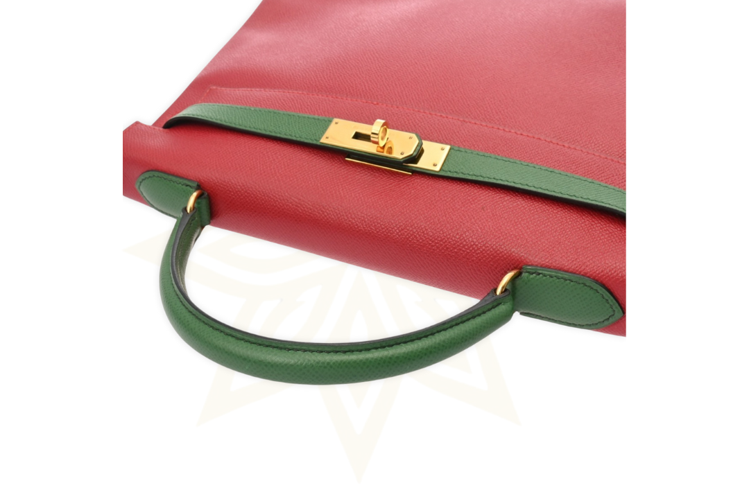 Hermès Kelly 35 Retourne – Pelle Epsom Bicolore Rouge H / Vert Veronese – Gold Hardware