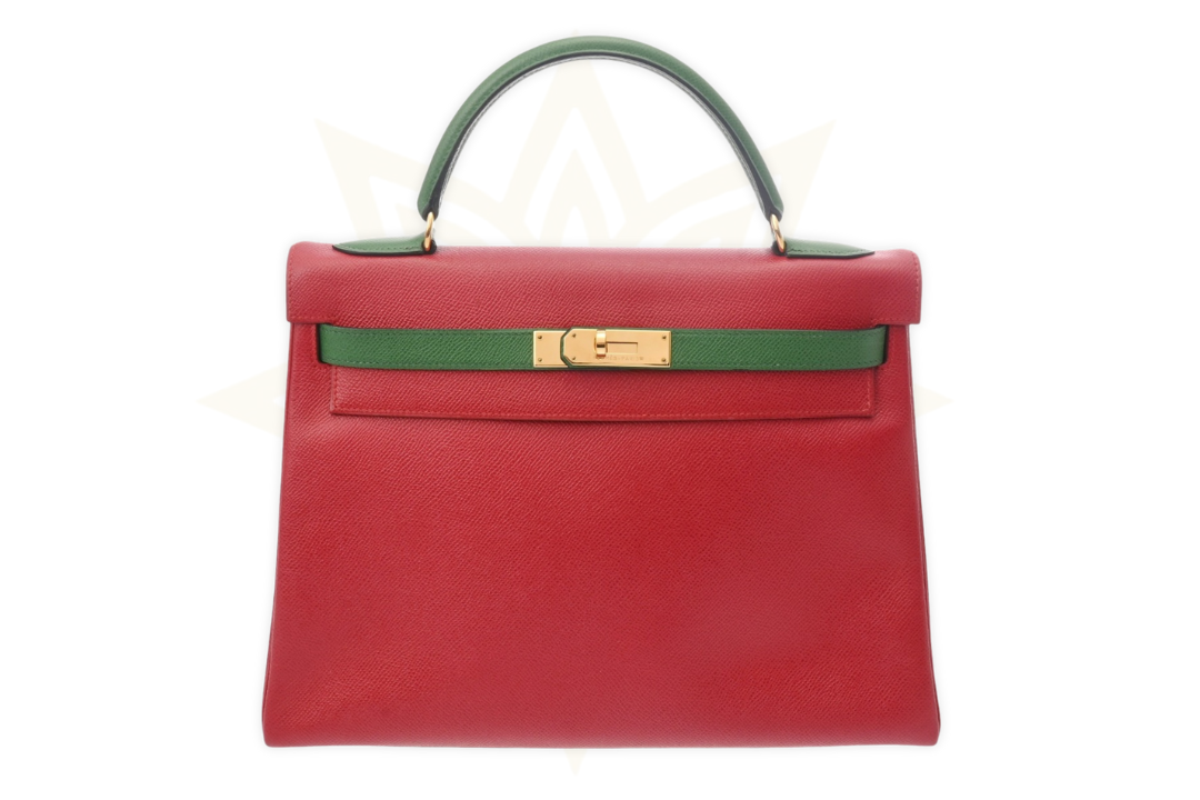 Hermès Kelly 35 Retourne – Pelle Epsom Bicolore Rouge H / Vert Veronese – Gold Hardware