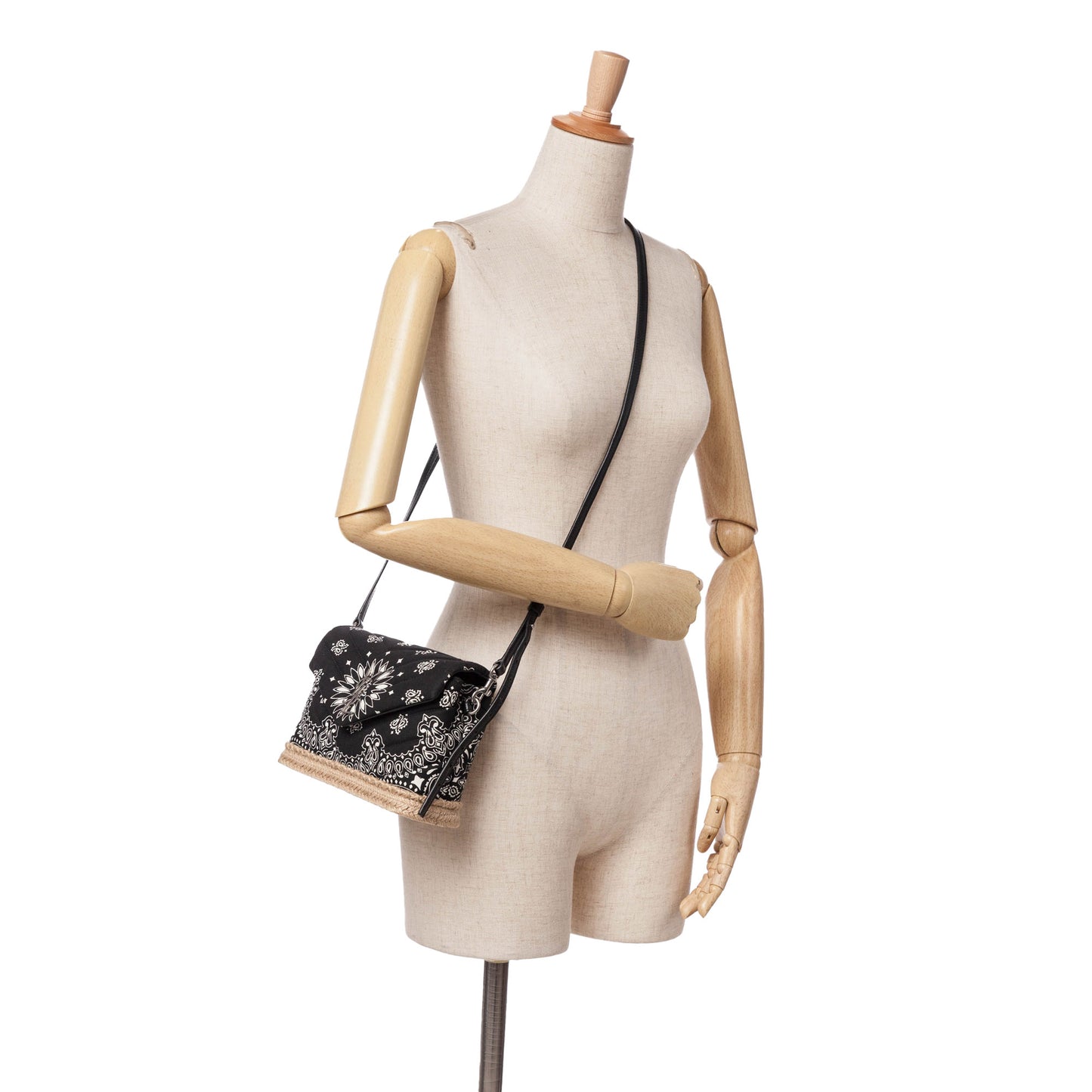 Saint Laurent Loulou Toy in Cotone Bandana Nero con Dettagli in Rafia – 2018