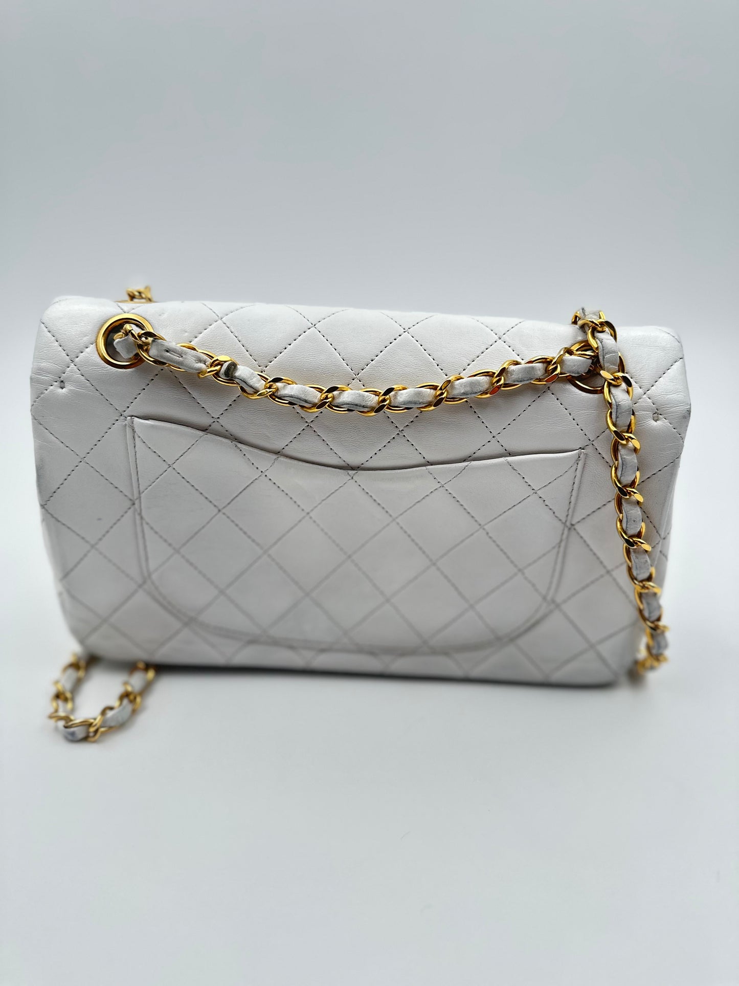 Chanel Classic Flap Small in pelle bianca – Oro 24k – Serie 1 (1989–1991) – Full Set