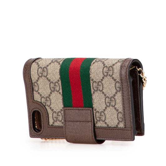 Gucci Ophidia GG Supreme Wallet on Chain con Custodia iPhone – Marrone
