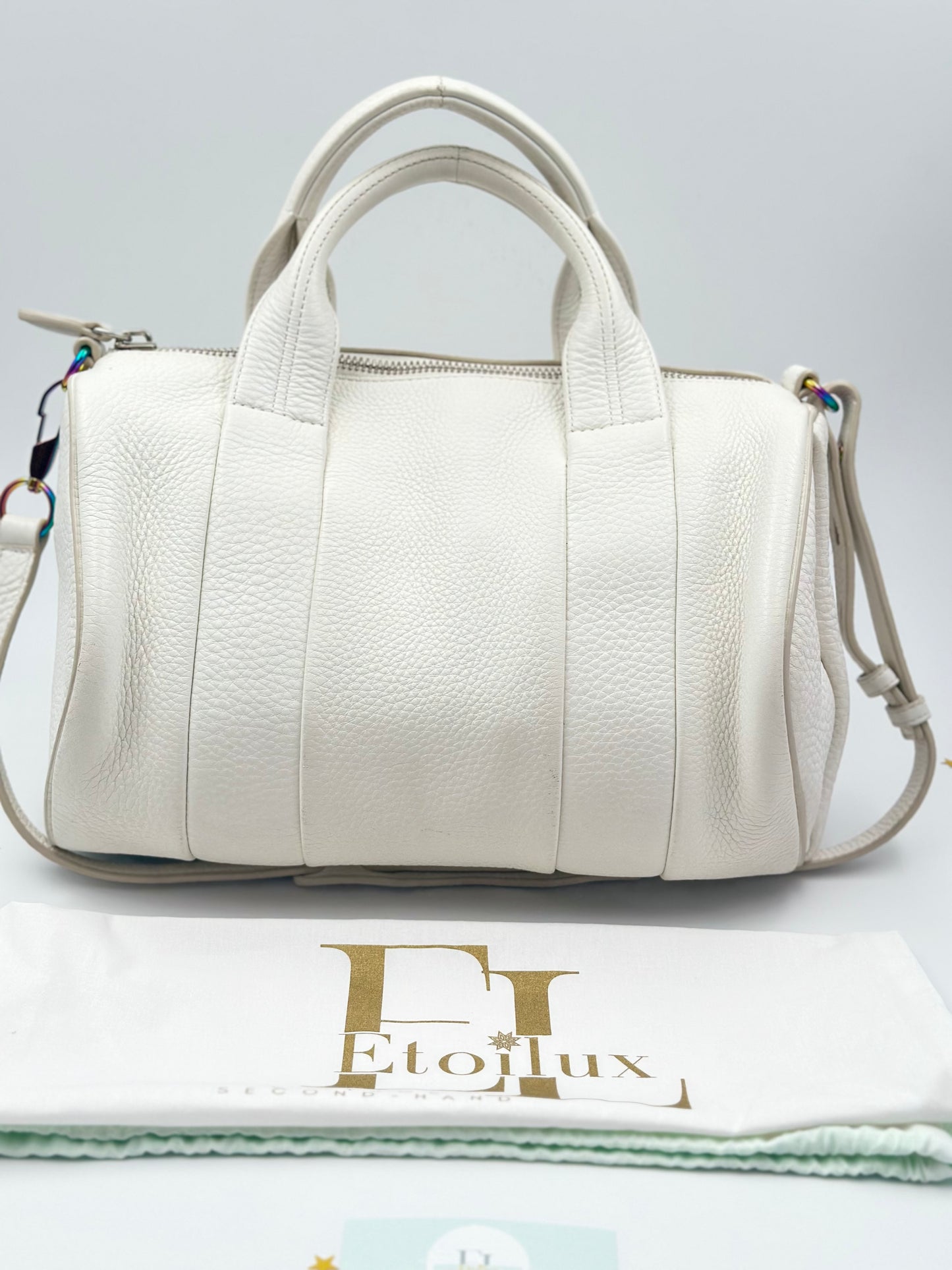 Alexander Wang Rocco Bag in Pelle Martellata Bianca con Borchie Iridescenti