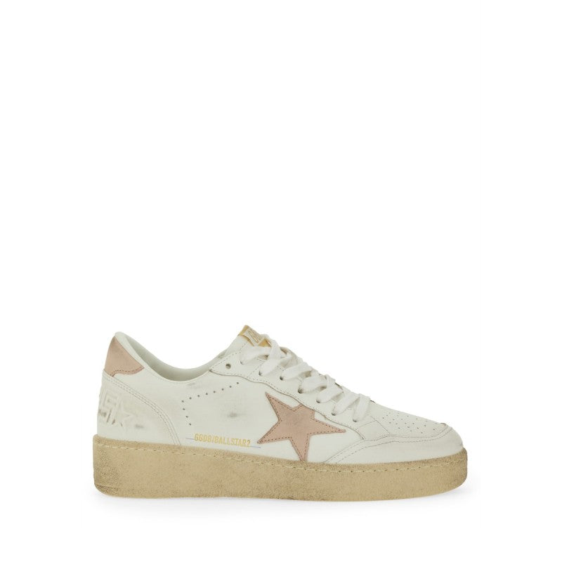 Golden Goose – Ball Star 2 Sneaker in Pelle Bianca con Stella Rosa Cipria – Donna – FW25