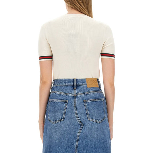 Gucci MAGLIA IN LANA EXTRAFINE CON DETTAGLIO WEB