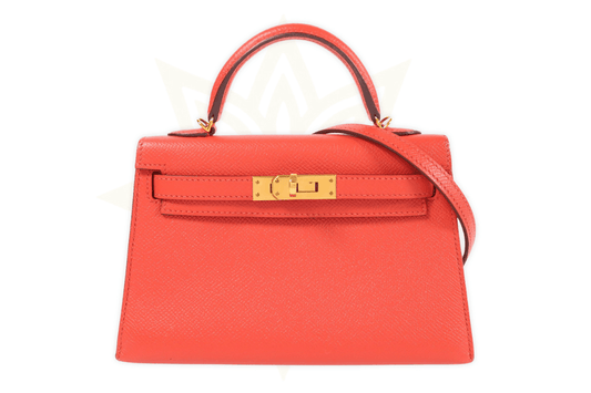 Hermès Kelly Mini II – Rouge de Coeur in pelle Epsom con finiture dorate - Etoilux