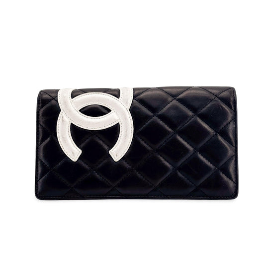 Chanel Chanel Cambon Line Flap Long Wallet Black White GOOD - Etoilux