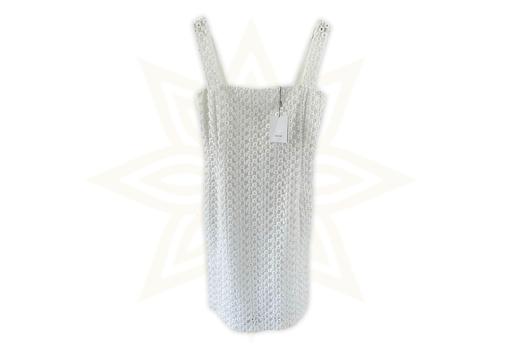 Abito Céline bianco in cotone ricamato – Nuovo con etichetta - Etoilux