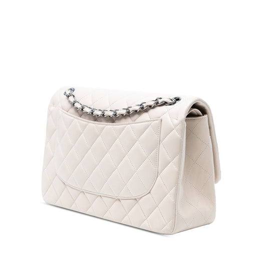 Chanel Classic Double Flap Jumbo Agnello Avorio Hardware Argento – 2011 - Etoilux