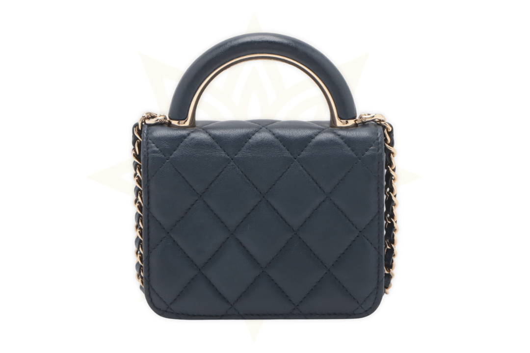 CHANEL Mini Handle Wallet on Chain in pelle trapuntata blu navy - Etoilux