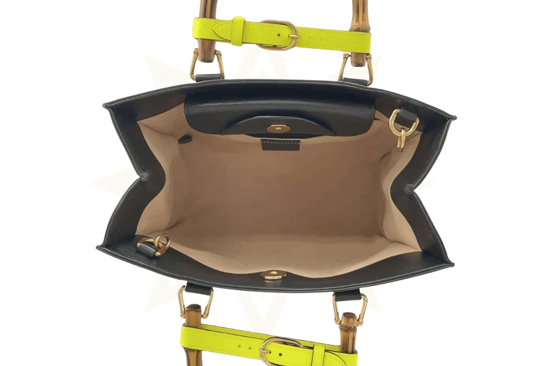 Gucci Diana Medium Tote Bag in pelle nera con manico in bamboo - Etoilux