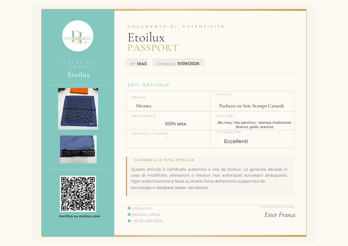 Hermès Pochette en Soie Stampa Canards Blu Navy – 40 cm - Etoilux