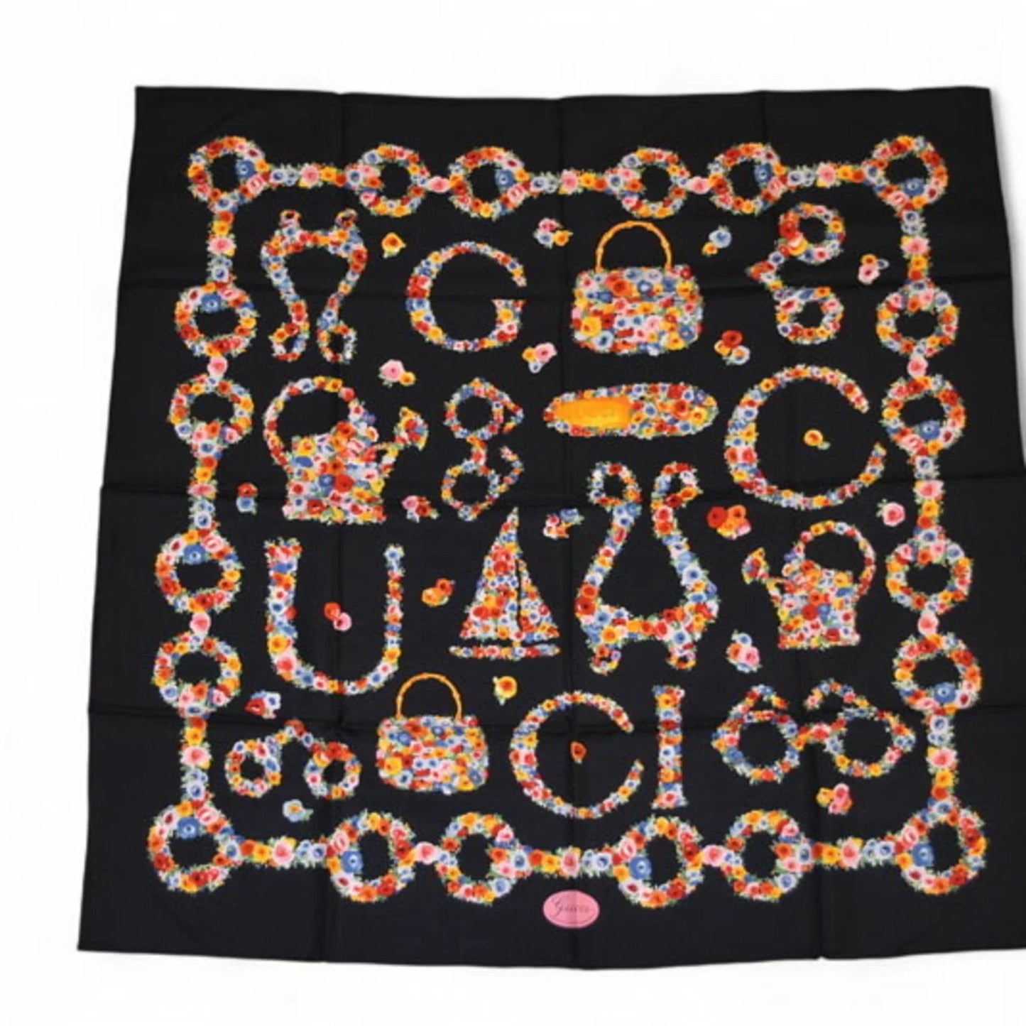Gucci Sciarpa Gucci a fiori grandi multicolore blu navy - Etoilux