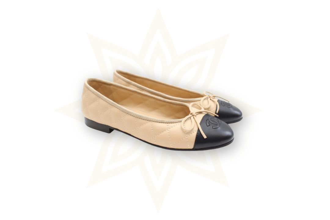 Chanel Ballerine Classiche Beige & Nero in Pelle Trapuntata Taglia: 38C – Made in Italy - Etoilux