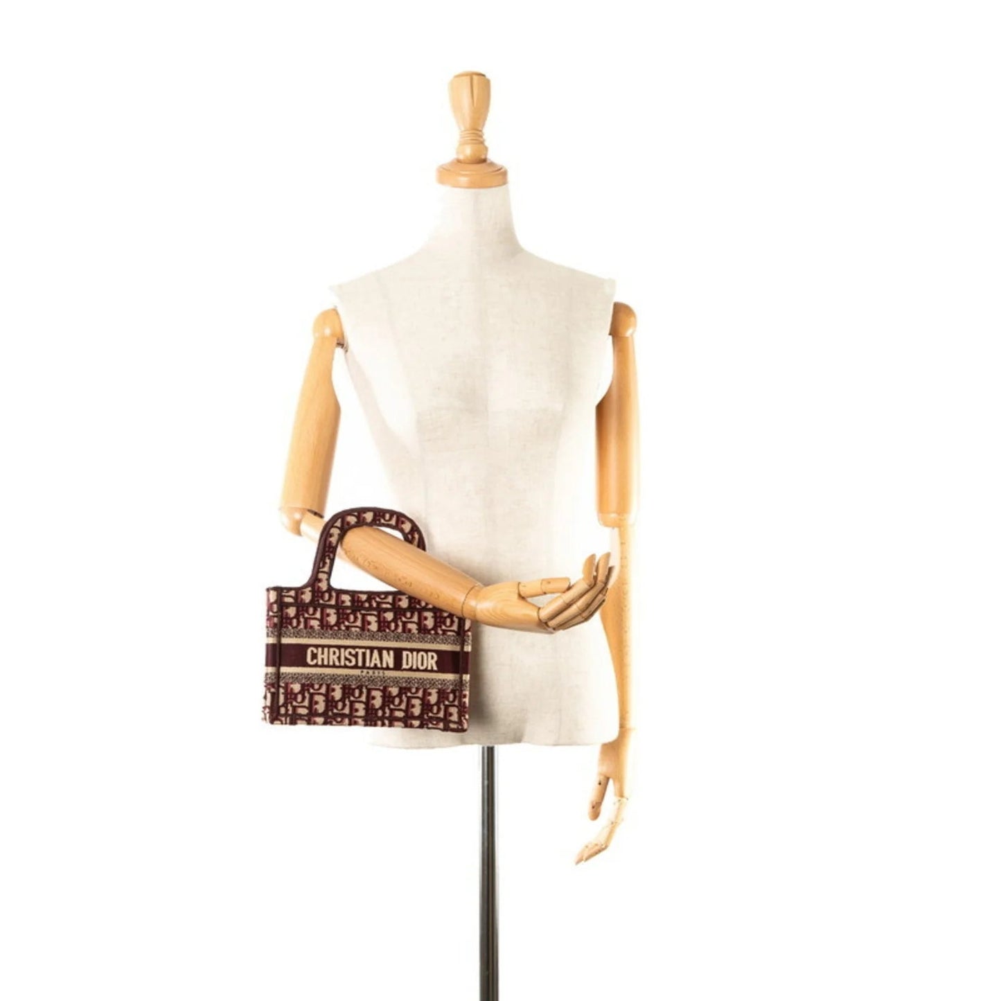 Christian Dior Borsa a mano Christian Dior Dior Lady Oblique Embroidery Mini Book Tote Bag Borsa a mano in tela rosso vino beige da donna - Etoilux