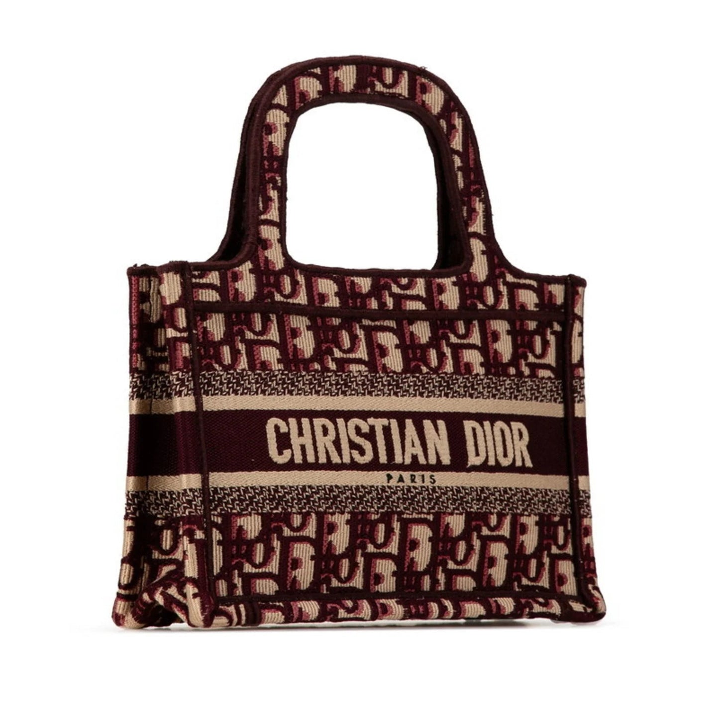 Christian Dior Borsa a mano Christian Dior Dior Lady Oblique Embroidery Mini Book Tote Bag Borsa a mano in tela rosso vino beige da donna - Etoilux