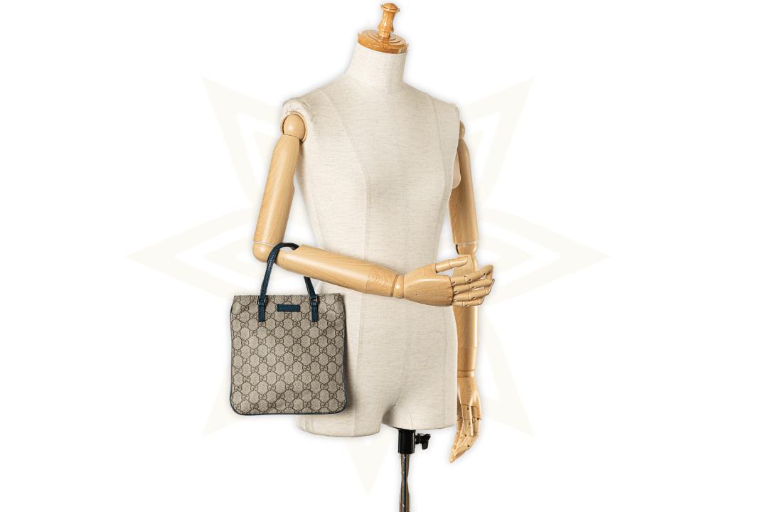 Gucci Mini Tote GG Canvas con Finiture in Pelle Blu Petrolio - Etoilux