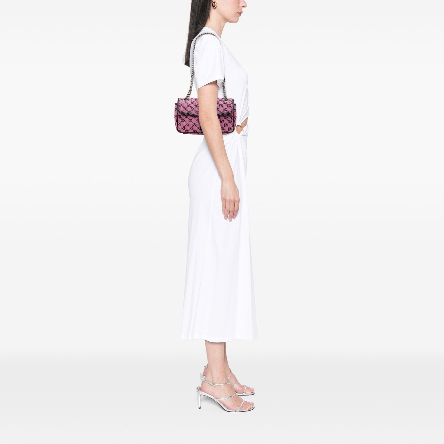 Gucci GG Marmont Shoulder Bag in tela GG rosa con finiture in pelle - Etoilux