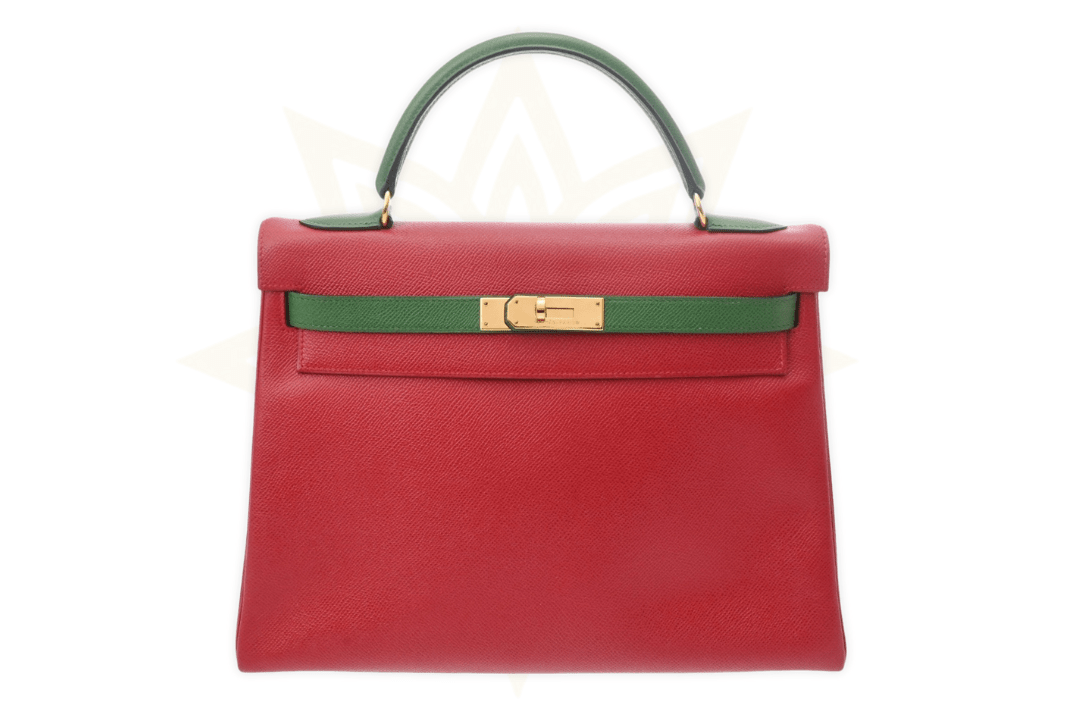 Hermès Kelly 35 Retourne – Pelle Epsom Bicolore Rouge H / Vert Veronese – Gold Hardware - Etoilux