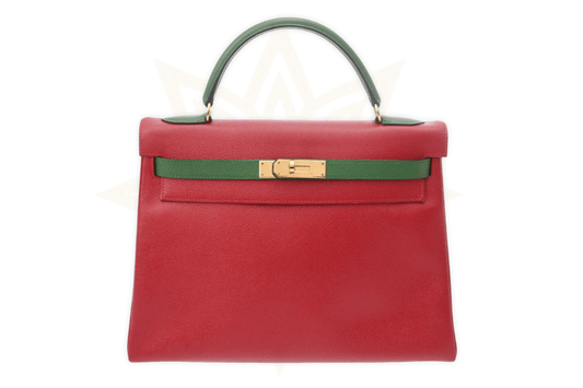 Hermès Kelly 35 Retourne – Pelle Epsom Bicolore Rouge H / Vert Veronese – Gold Hardware - Etoilux