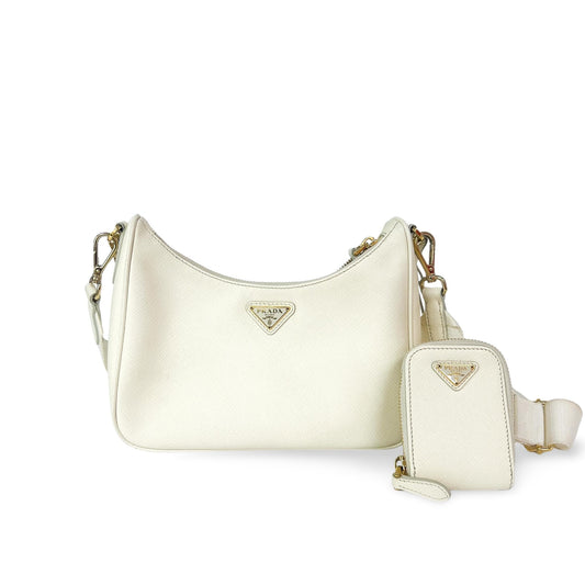 Prada Re - Edition 2005 Saffiano Bianco Latte Hardware Dorato – 23 cm - Etoilux