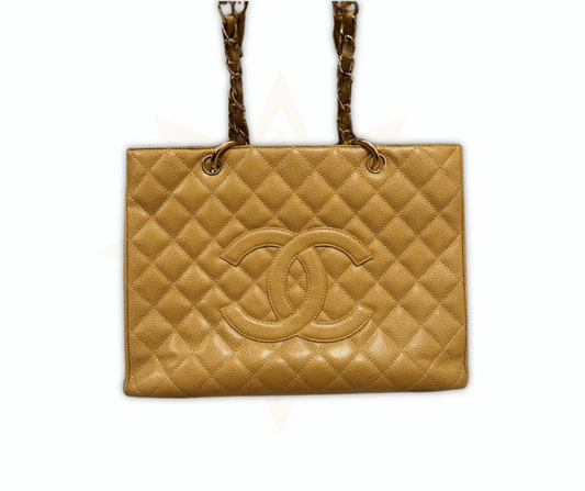 CHANEL Grand Shopping Tote in pelle caviar dorata – Vintage Icon - Etoilux