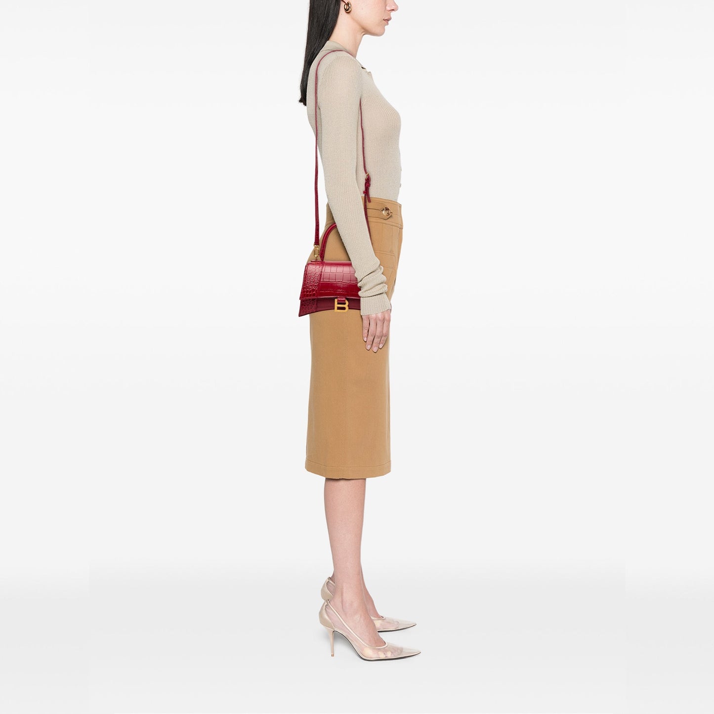Balenciaga Hourglass Small Pelle Coccodrillo Rossa Hardware Oro – 22,5 cm - Etoilux