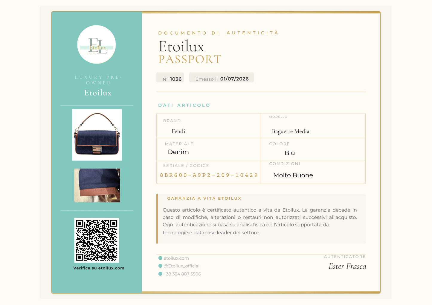 Fendi Baguette Media Jacquard FF Effetto Denim Blu & Pelle Cuoio – 27 cm - Etoilux