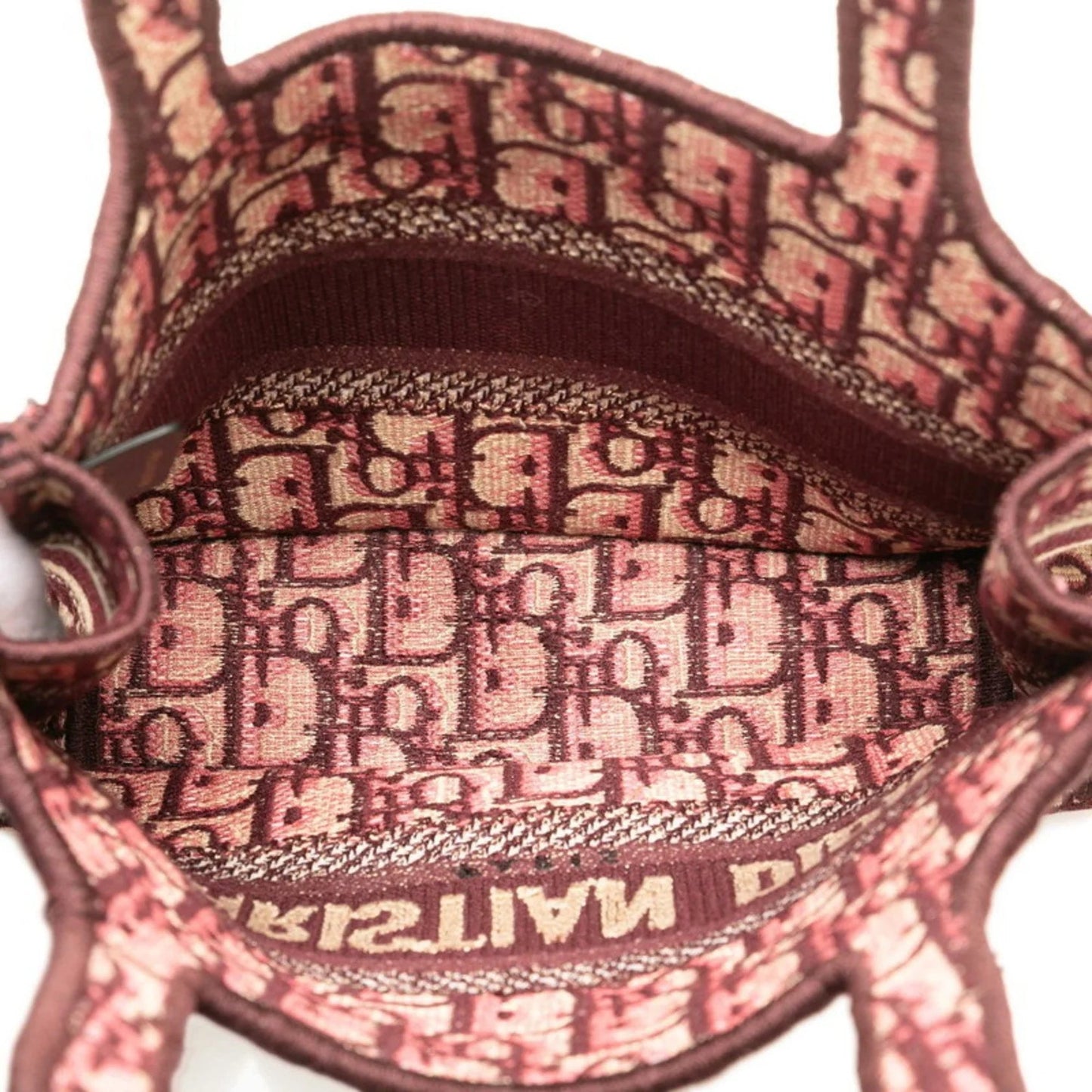 Christian Dior Borsa a mano Christian Dior Dior Lady Oblique Embroidery Mini Book Tote Bag Borsa a mano in tela rosso vino beige da donna - Etoilux