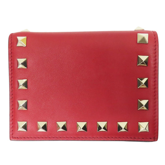 Valentino Garavani Rockstud Portafoglio Bifold Pelle Vitello Rosso Hardware Oro - Etoilux